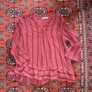 MISSLOOK S Mulberry Wine Colored Gauze Peasant Style Pullover Blouse